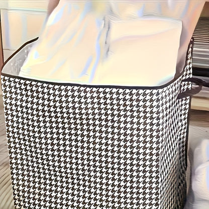 Four-Piece Houndstooth Fabric Storage Box Set with Handles, Double Zippers and Black-and-White Pattern
