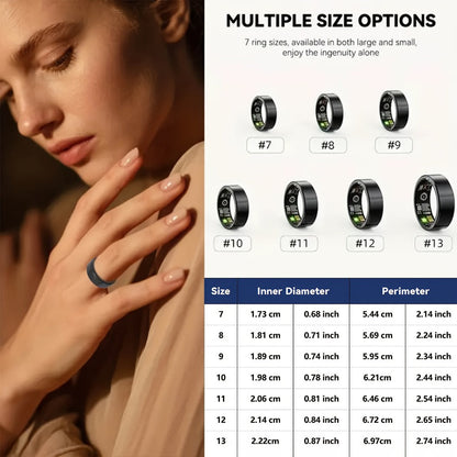 Screenless Smart Ring with Charging Case Options, Black, Gold or Silver Finish and Sizes 7–13