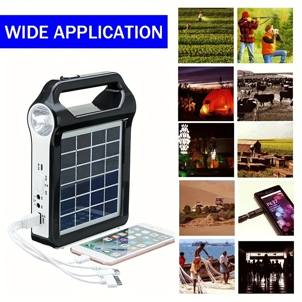 Solar Energy System Kit Portable Rechargeable USB Charger with LED Lamp Lighting Lithium Battery Home for Garden, Patio and Yard Use