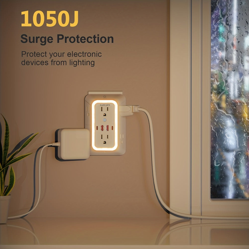 3-Sided Wall Outlet Extender 10-in-1 with 6 AC Outlets & 4 USB Ports (2 USB-A & 2 USB-C) for an Everyday Personal Care Routine