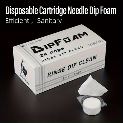 Tattoo Needle Dip Clean Cups 24pcs Foam Liner, Odorless Non-Electric Safe Cleaning for Cartridge & Traditional Needles