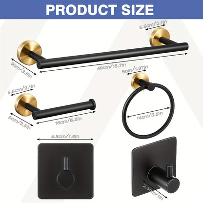 10-Piece Bathroom Hardware Set SUS304 Stainless Steel Wall Mounted Towel Bar Toilet Paper Holder Robe Hooks Gold Black