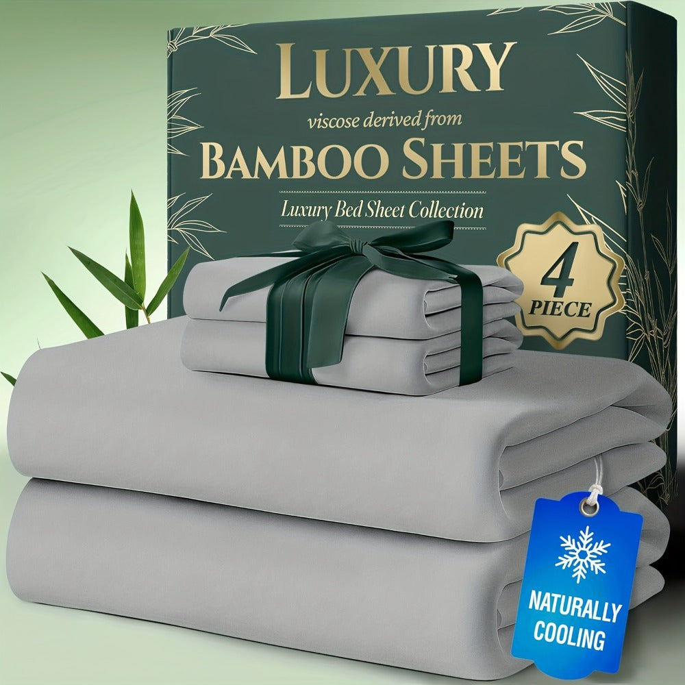Bed Sheet Set Bamboo-Derived Fabric with Four Bed Sizes, specified Sheet Dimensions and Thirteen Colors