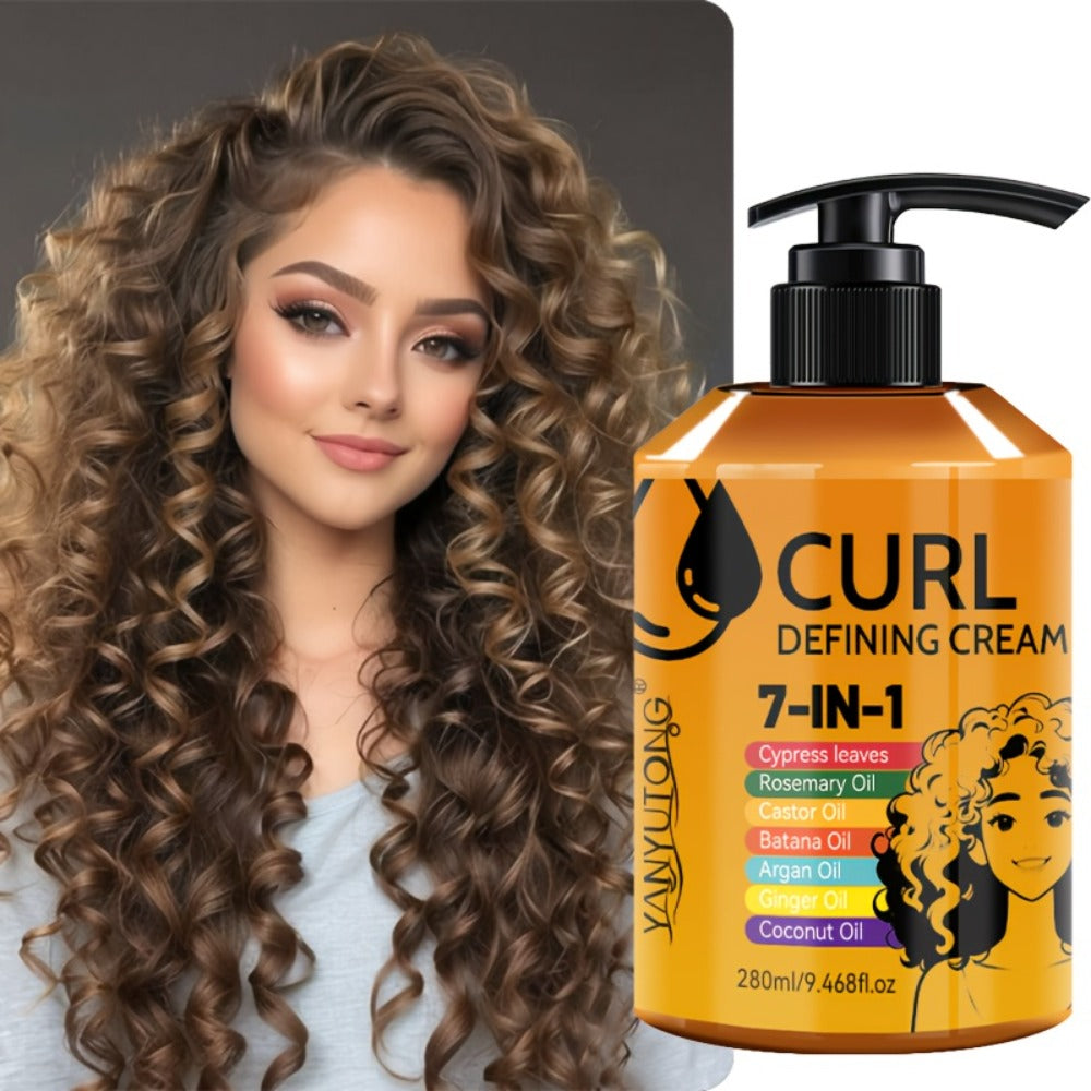 7-in-1 Moisturizing Curl Cream Anti-Frizz Flexible Hold Styling Cream for Wavy Curly Coily Hair – Non-Sticky Elasticity Curl Enhancer