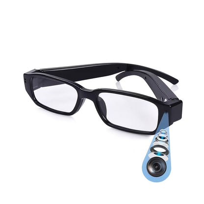 13B Clear-Lens Camera Glasses in Black with Thick Temples and 32GB or 64GB TF Card Bundles