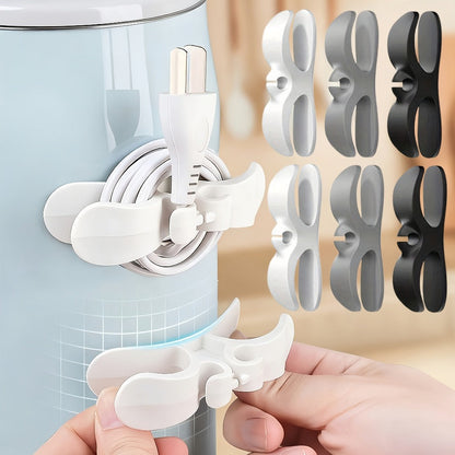 Double-Channel Cable Organizer Clips with Six Black, White and Gray Holders and Six Adhesive Pads