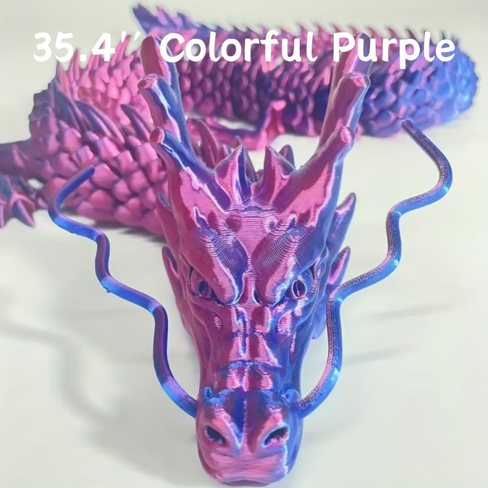 3D Printed Articulated Dragon Figurine 35.4" Giant Poseable Chinese Dragon Collectible Sculpture