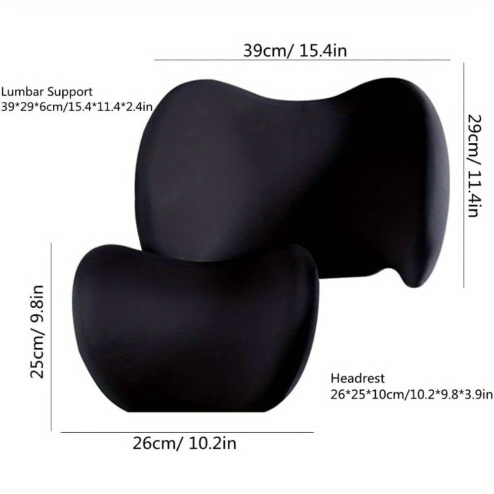 Car Lumbar Support Pillow & Neck Pillow Kit – Ergonomic Seat Cushion Set with Adjustable Strap for Back & Neck Pain Relief