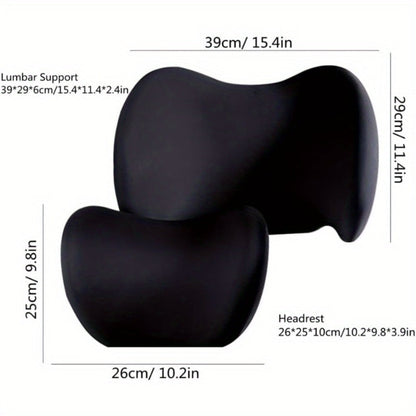 Car Lumbar Support Pillow & Neck Pillow Kit – Ergonomic Seat Cushion Set with Adjustable Strap for Back & Neck Pain Relief