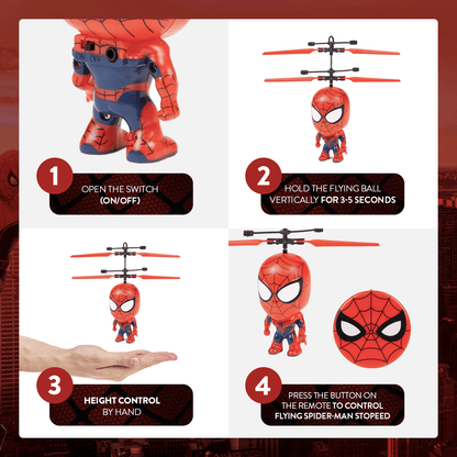 Marvel Spider-Man Flying Figure IR Helicopter Toy 3.5 Inch, Remote Control Infrared Superhero Copter for Kids Boys