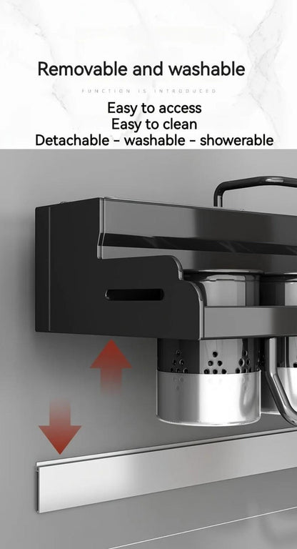 Wall-Mounted Kitchen Organizer with Two Storage Tiers, Knife Slots, Chopstick Cup and Towel Bar