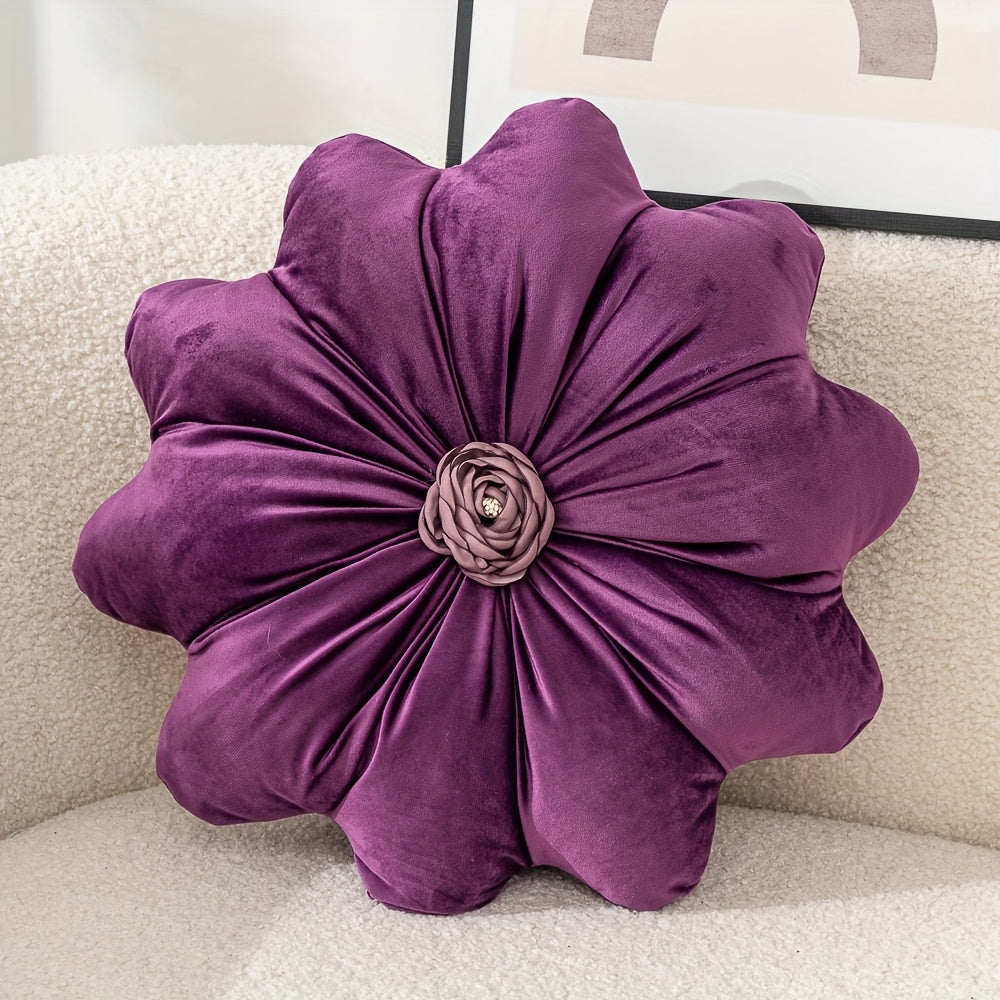 Velvet Flower Shaped Throw Pillow with Pillow Core Elegant Round Cushion Luxury Floral Pillow for Entryways, Bedrooms and Living Spaces