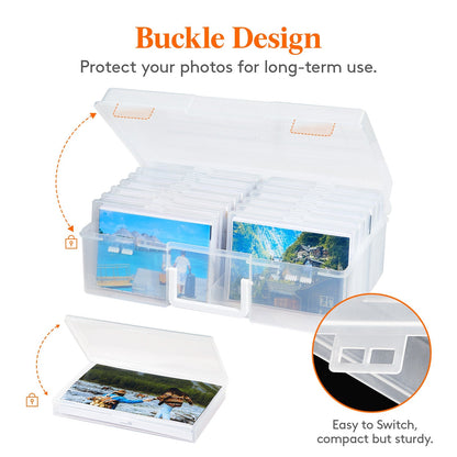 4x6 Photo Storage Box with 14 Inner Photo Keeper Cases Holds 1400 Photos Clear Plastic Photo Organizer with Lids Label Stickers BPA-Free