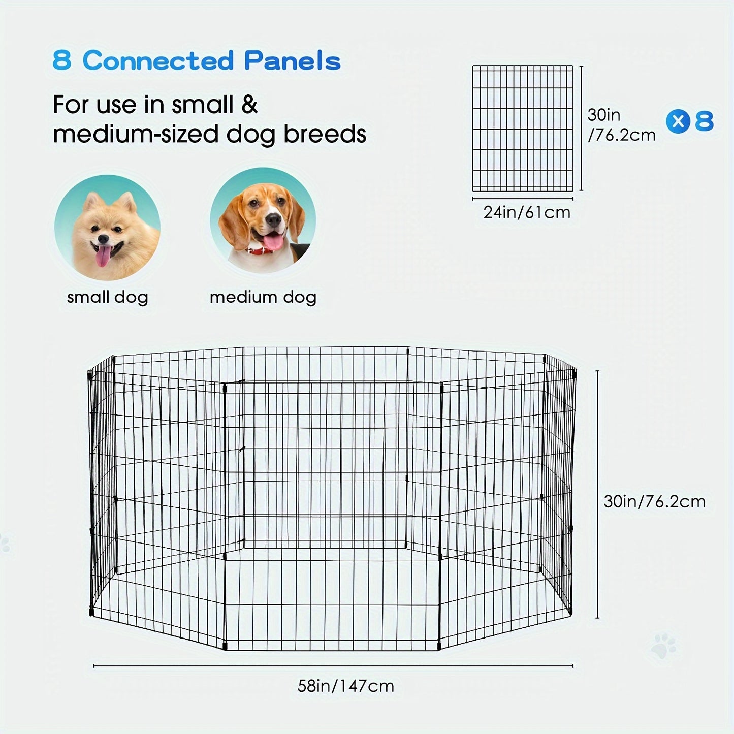 Foldable Metal Wire Dog Playpen & Pet Gate – 24/30/36/42" Indoor Outdoor Fence for Large Medium Small Dogs