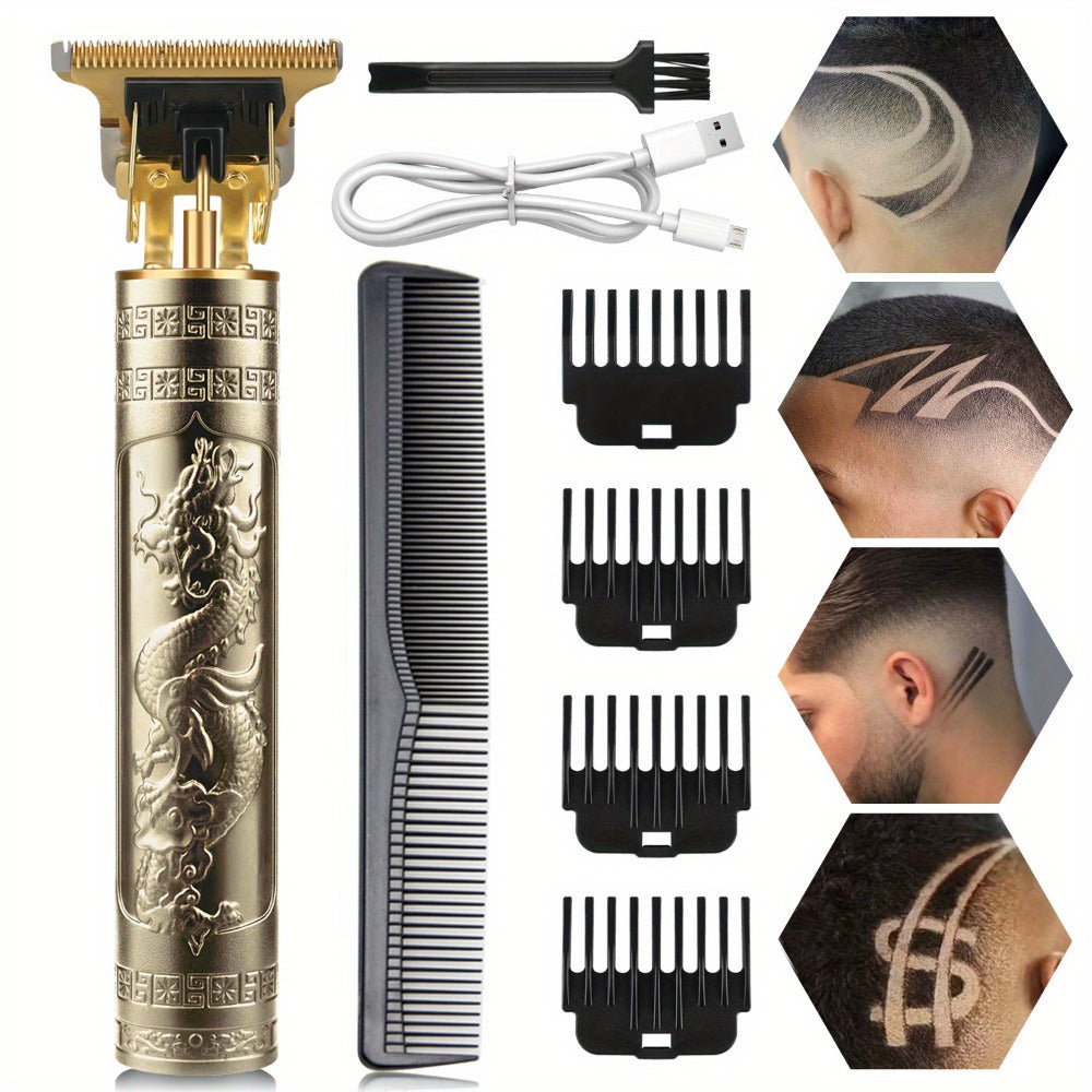 T-Blade Hair Trimmer with Four Guide Combs, USB Cable and Seven Dragon or Buddha Patterned Finish Options