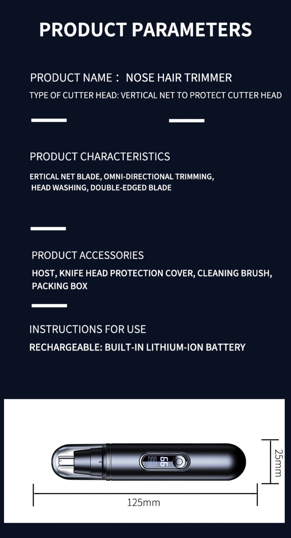 Electric Nose Trimmer with LED Display – USB Rechargeable Painless Facial Hair Removal Device for Men & Women, Nose Ear & Eyebrow Trimmer