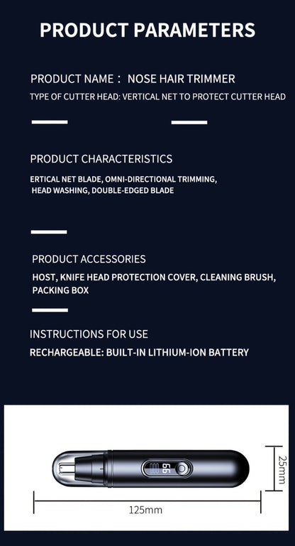 Electric Nose Trimmer with LED Display – USB Rechargeable Painless Facial Hair Removal Device for Men & Women, Nose Ear & Eyebrow Trimmer