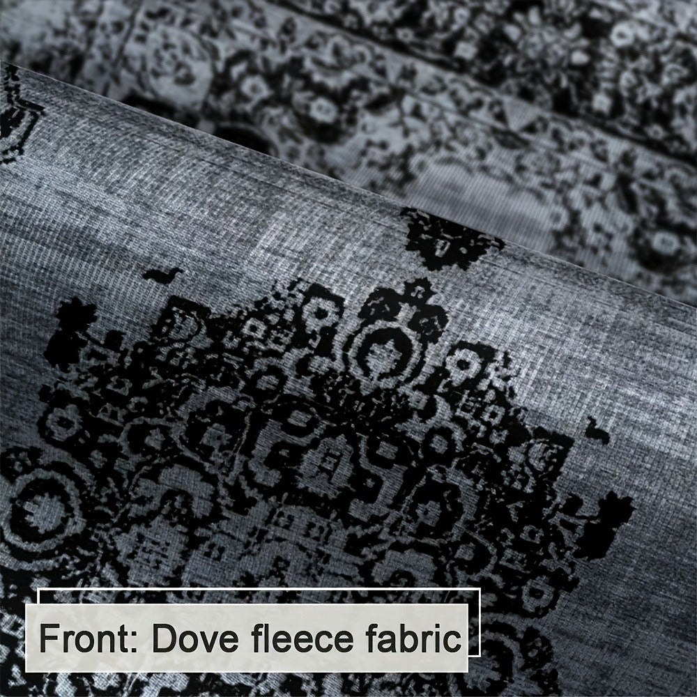 Area Rug Velvet Bohemian Floral Geometric Low-Pile Design in Six Machine-Washable Room Sizes