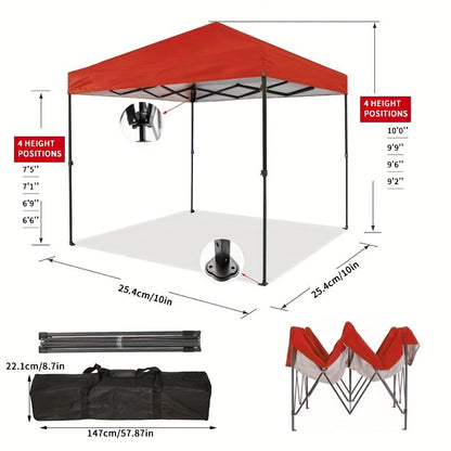 Open-Sided 10x10ft Pop-Up Canopy Tent with Peaked Fabric Top, Carry Bag and Blue or Red Finish