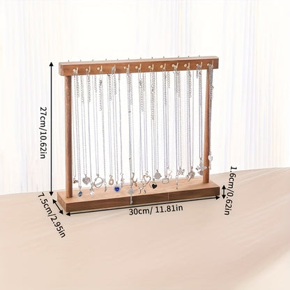 Jewelry Display Stand, 24/36 Hook Necklace Holder Organizer, Rustic Wood Tabletop Jewelry Tower, Tool-Free Assembly