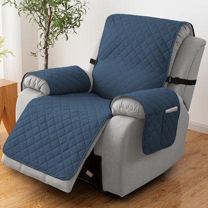 Diamond-Quilted One-Piece Recliner Chair Cover with Side Pocket, Buckle Strap and Eight Colors