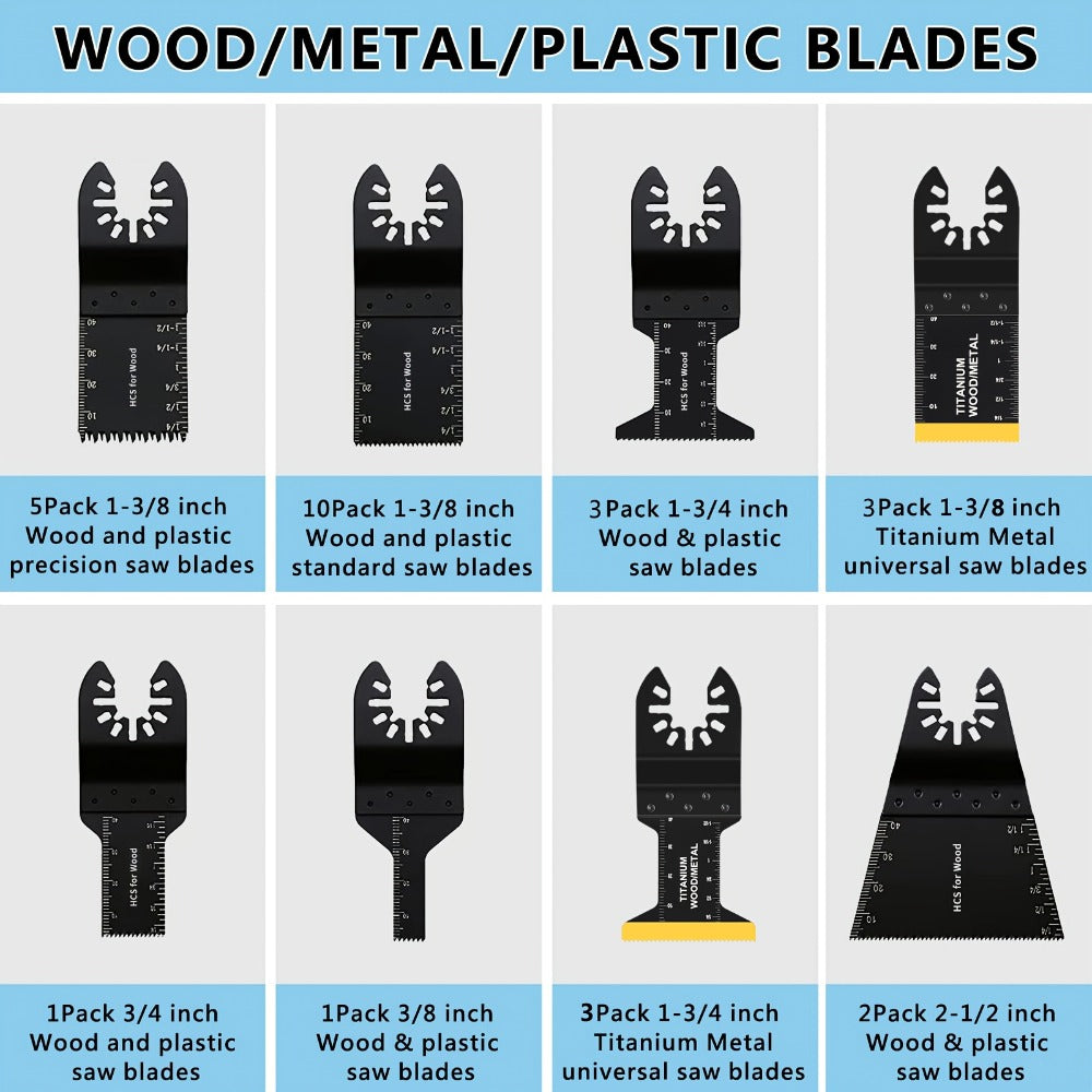 Oscillating Tool Blade Kit 98PCS Multi Tool Blades with Sanding Pads Sandpaper for Cutting Wood Plastic Metal Nails PVC Drywall Fits Most