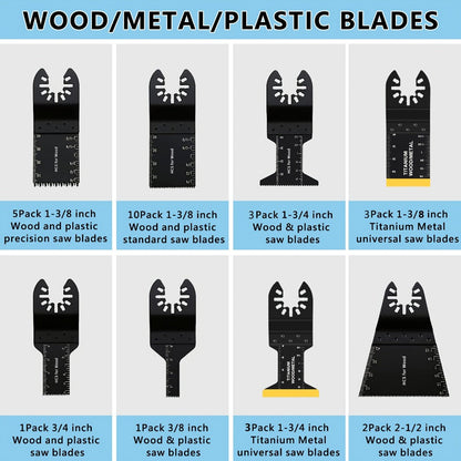 Oscillating Tool Blade Kit 98PCS Multi Tool Blades with Sanding Pads Sandpaper for Cutting Wood Plastic Metal Nails PVC Drywall Fits Most