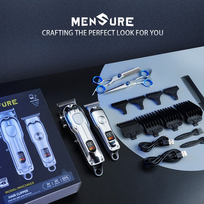 Hair Clipper MENSURE Single or Two-Tool Cordless Set with Type-C Charging, LCD Display and Seven Guide Combs