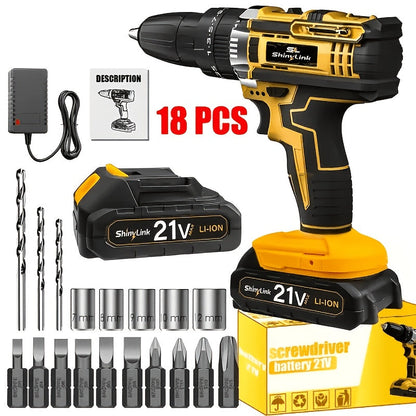 21V Cordless Drill Set Electric Drill Driver Kit with Lithium Battery Screwdriver Bits Hand for Entryways, Bedrooms and Living Spaces