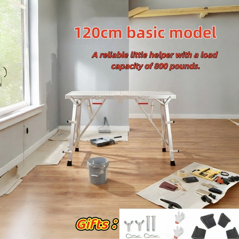 Aluminum Work Platform Height Adjustable Folding Portable Scaffold Bench Wide Base Safety Railing for Garden, Patio and Yard Use