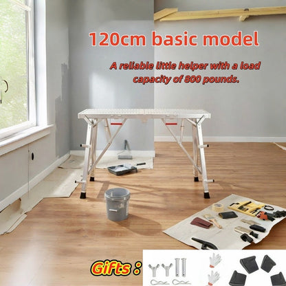 Aluminum Work Platform Height Adjustable Folding Portable Scaffold Bench Wide Base Safety Railing for Garden, Patio and Yard Use