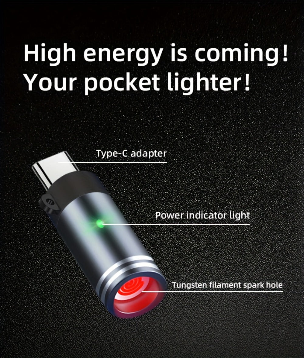 USB-C Plug-In Heating-Coil Electric Lighter in Black with Compact Cylindrical Body for Direct Phone Power
