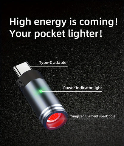 USB-C Plug-In Heating-Coil Electric Lighter in Black with Compact Cylindrical Body for Direct Phone Power