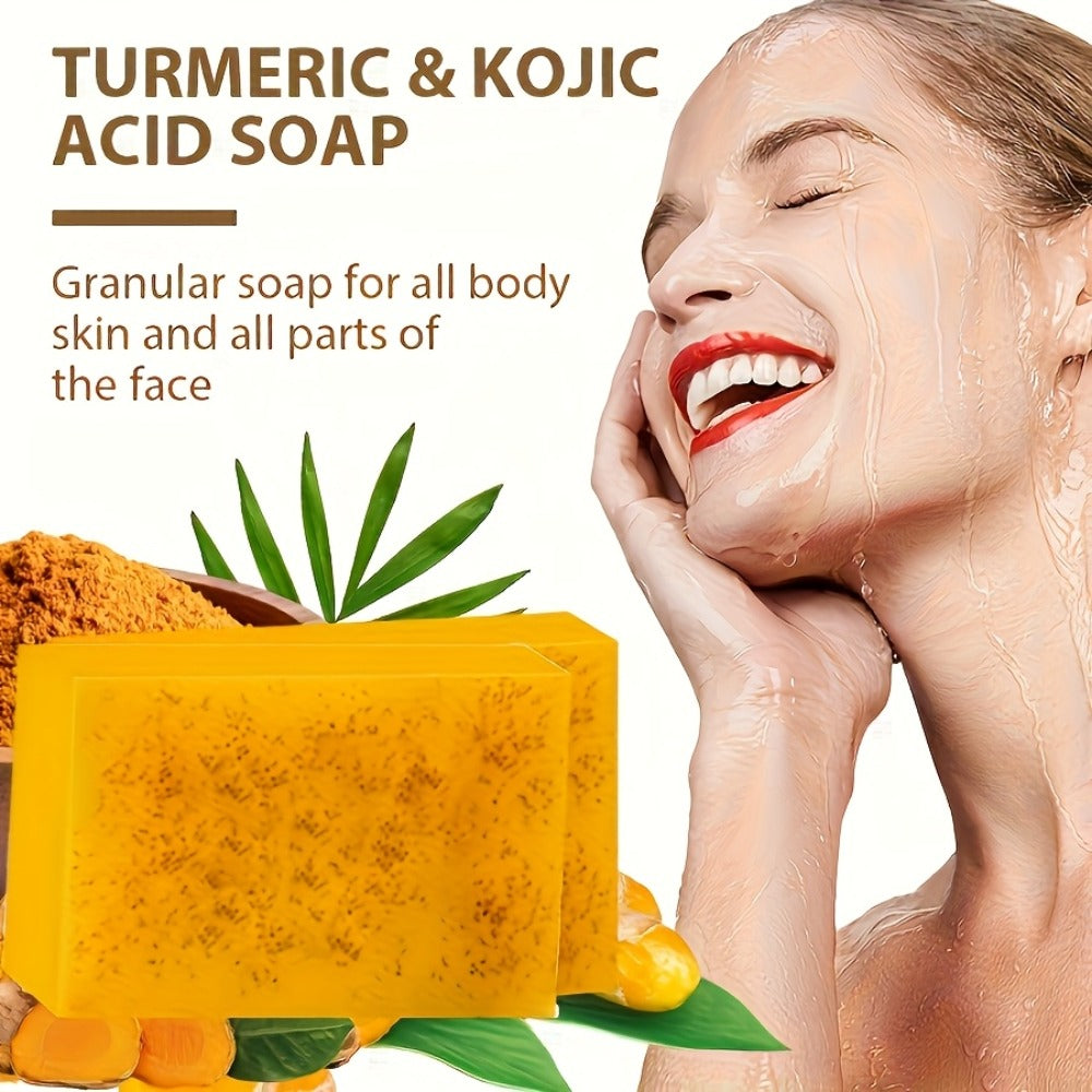 Turmeric Bath & Skin Care Set 3-Piece – Brightening Mousse, Soap & Oil for Hair, Face & Body, Gentle Moisturizing Cleanser Gift Set