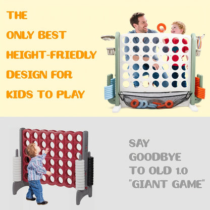 4-in-1 Giant Connect Four Game Set for Kids & Adults, Adjustable Height with Basketball Hoop, Golf Putting