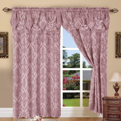 Jacquard Curtain Panels 2-Piece Set 54x84 Inch with Attached Waterfall Valance - Rod Pocket Room Darkening Luxury Window Curtains