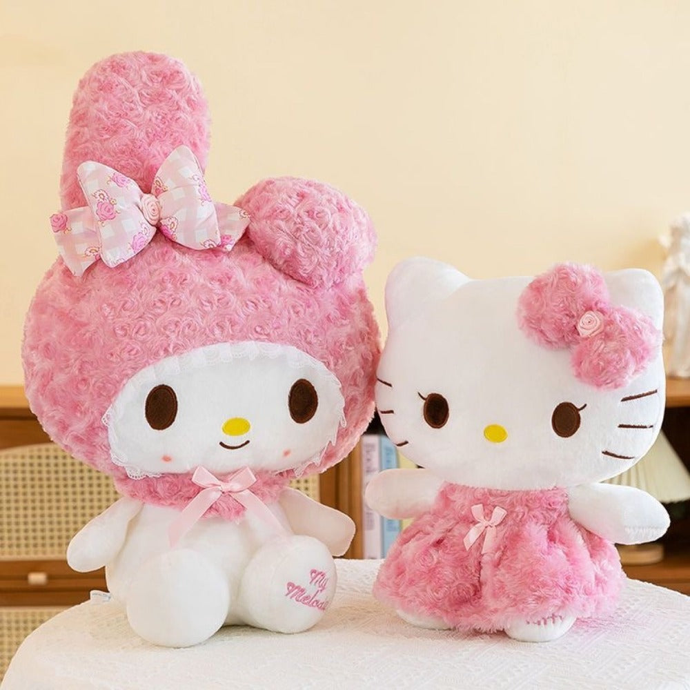 Plush Toy Hello Kitty or My Melody Rose-Pink 14-Inch Character Doll for Kawaii Display and Gifting
