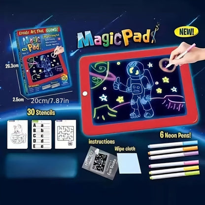 Magic LED Drawing Board for Kids with 15 Double-Sided Tracing Cards & 6 Markers, Light Up Luminous Art Board for Boys & Girls Ages 3-8