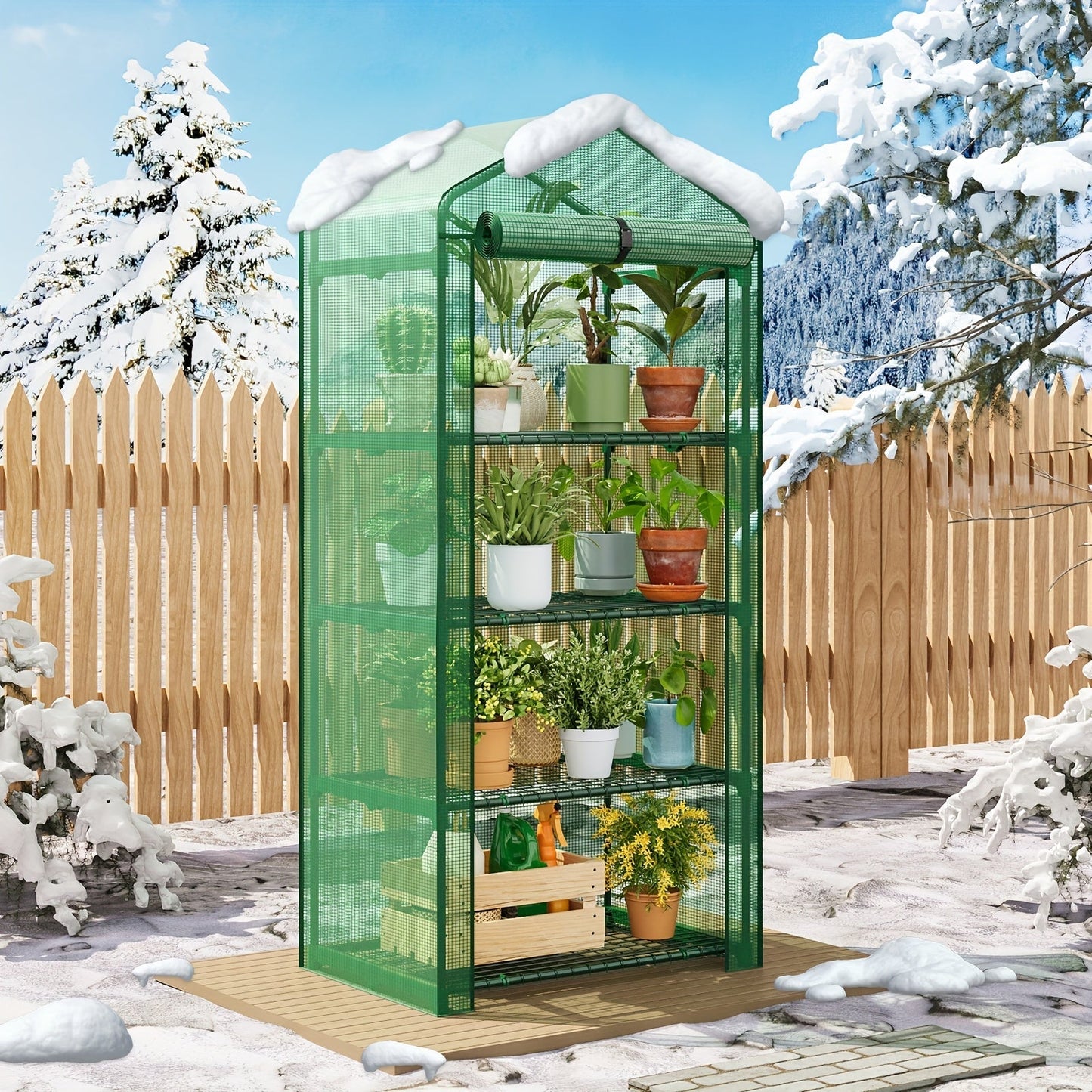4 Tier Mini Greenhouse for Indoor Outdoor Plants, Portable PE Cover Greenhouse with Rack Stand for Seedlings