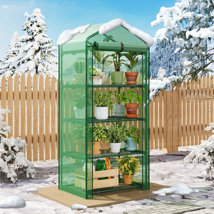 4 Tier Mini Greenhouse for Indoor Outdoor Plants, Portable PE Cover Greenhouse with Rack Stand for Seedlings