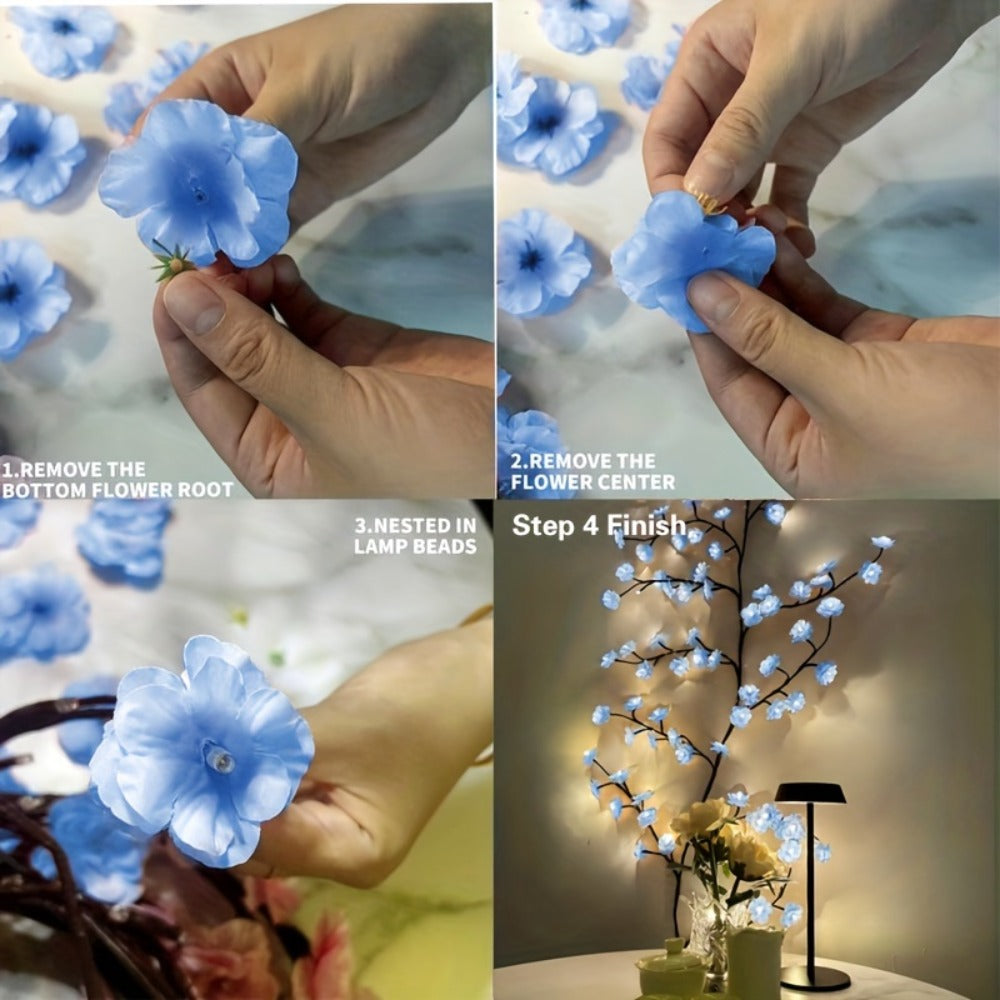 Cherry Blossom LED Fairy Lights USB Powered, 96-Light Faux Floral Garland, Dimmable & Cool White