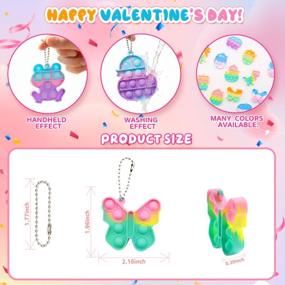 Animal Press Pop Toy Set 32/36pcs, Cute Keychain Fidget Toys for Kids, Party Favors, Classroom Rewards