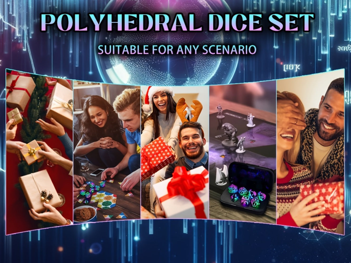 LED Dice Set 7pcs Wireless Rechargeable Light Up, Colorful Glowing Polyhedral Dice with Charging Box