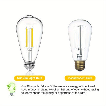 Edison Bulbs LED Vintage, 8W 60W Equivalent Dimmable E26 Base, 800 Lumens 2700K Warm White, 80+ CRI Antique Filament Style LED Edison Light