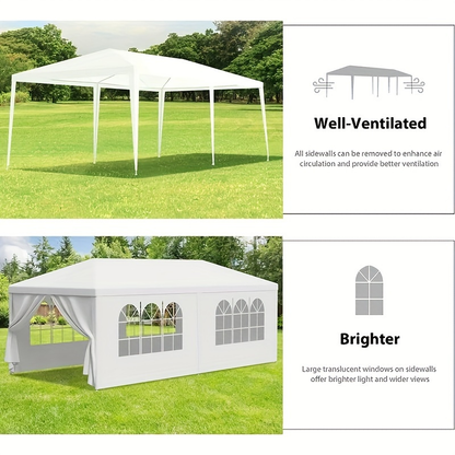 Party Tent 10x20 Outdoor Canopy Gazebo 6 Removable Sidewalls Wedding for Garden, Patio and Yard Use