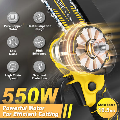 Mini Chainsaw Cordless, Handheld Electric Saw Tree Trimming Wood Cutting for Garden, Patio and Yard Use