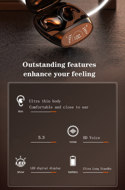 Ultra-Thin Bluetooth 5.3 Sleep Earbuds with Digital Charging Case in Black, Khaki or White