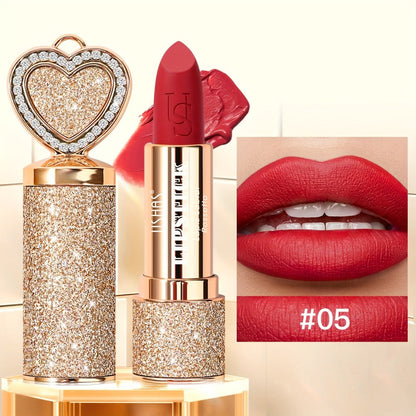 Matte Lipstick Heart-Shaped Design 24H Long-Lasting Velvet Finish – Transfer-Resistant Highly Pigmented Buildable Lip Color