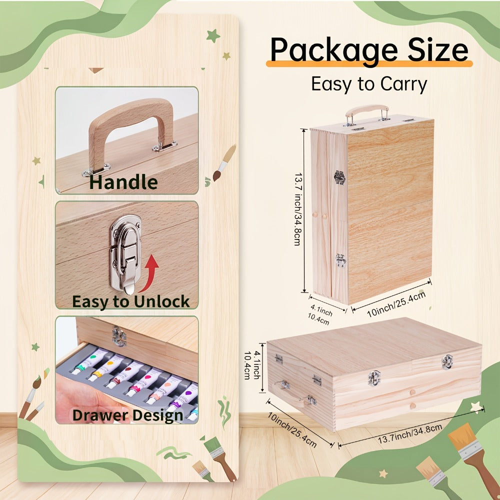 85-Piece Mixed-Media Art Set with Wooden Tabletop Easel, Paints, Pencils, Brushes and Paper Pads