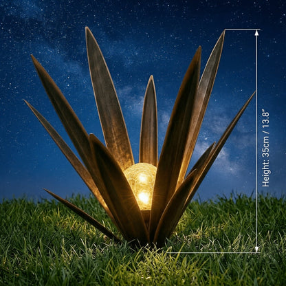 Solar Powered Agave Metal Sculpture Garden Statue – Hand-Painted Rustic Agave Figurine with LED Light & Remote Control